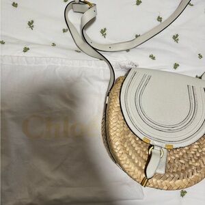 Chloe White and Tan Crossbody Bag with Woven Design